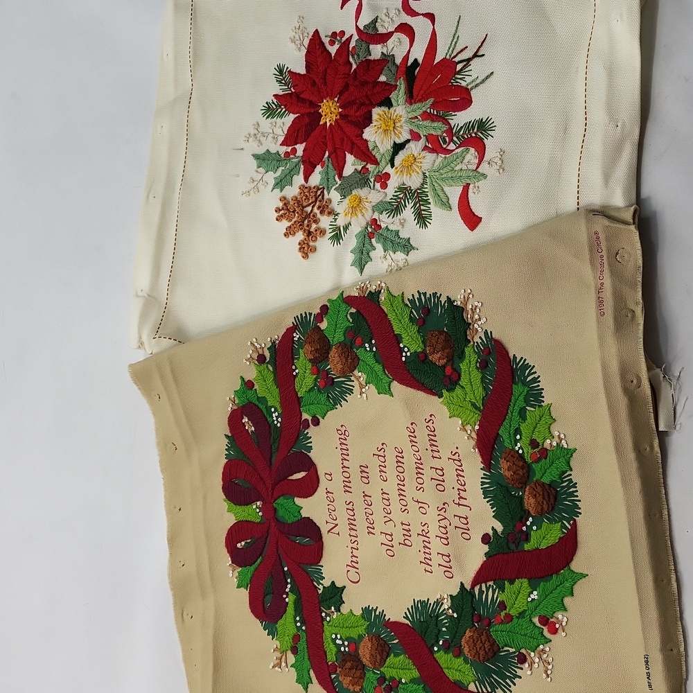 Vintage handcrafted needle point Christmas Embroidery